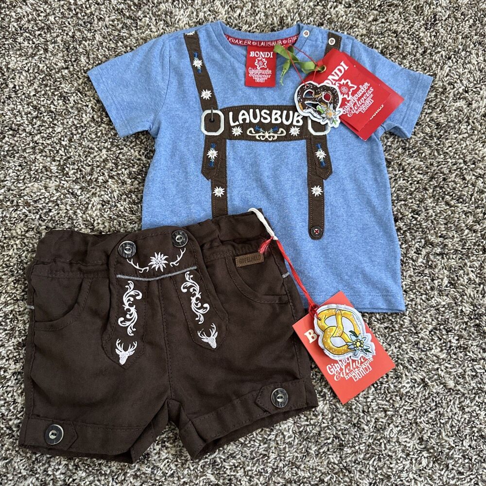 Bondi NWT 12 Months 80 Cm Lausbub German Oktoberfest Outfit Lederhosen Baby Boy